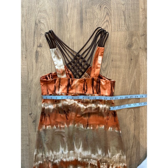 VTG y2k beaded neckine burnt orange water‎ color bodycon midi dress M - Picture 8 of 8